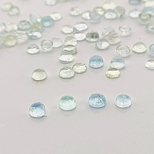 Aquamarine 3mm Round Gemstone Cabochons x 4