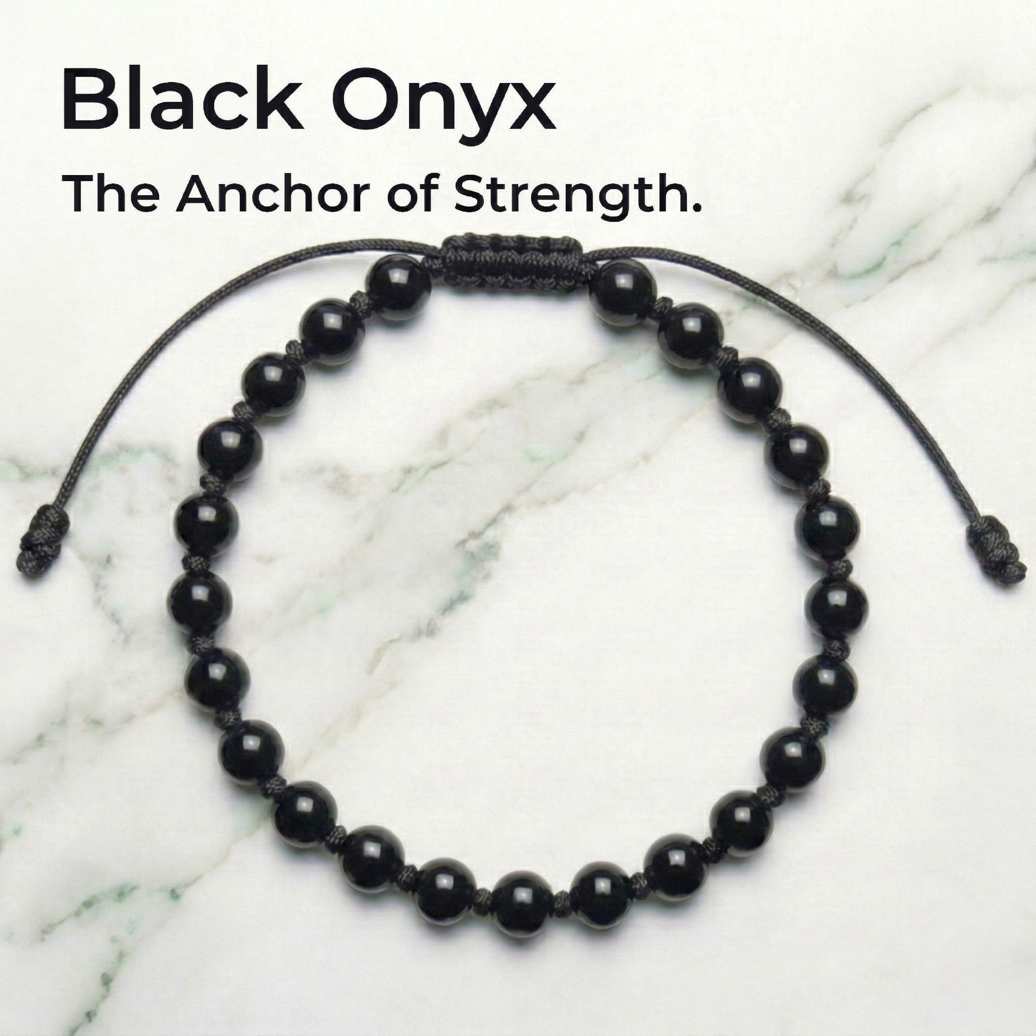 Black Onyx Hand-Knotted Bracelet | The Anchor of Strength