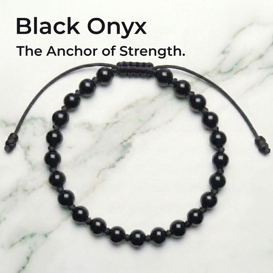 Black Onyx Hand-Knotted Bracelet | The Anchor of Strength