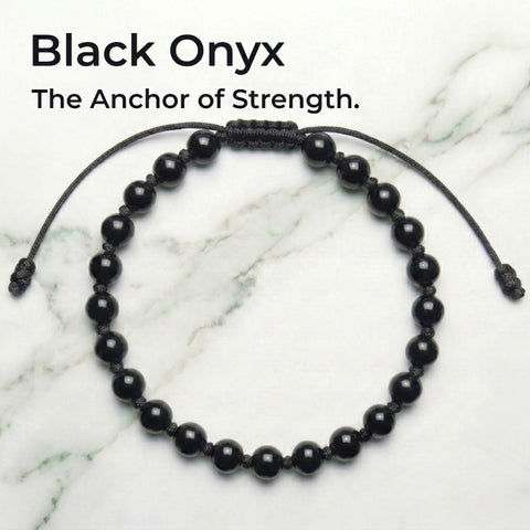 Black Onyx Hand-Knotted Bracelet | The Anchor of Strength