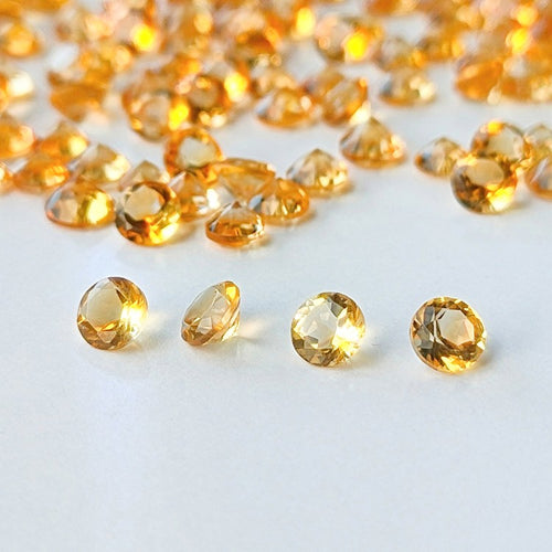 Citrine 4 mm Round Faceted Gemstones x 4