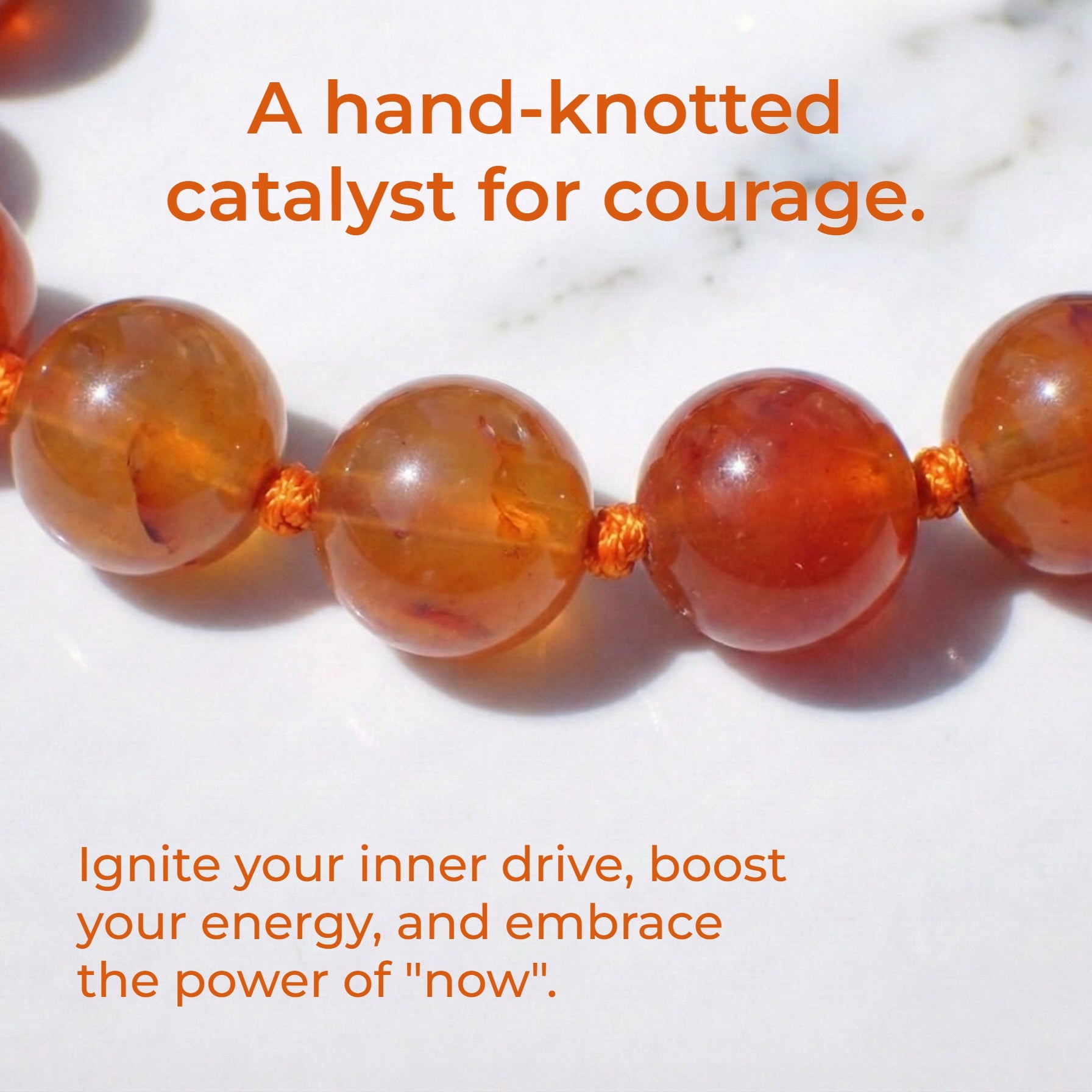 Hand-knotted 6mm natural fiery orange Carnelian gemstone bracelet with an adjustable minimalist closure.