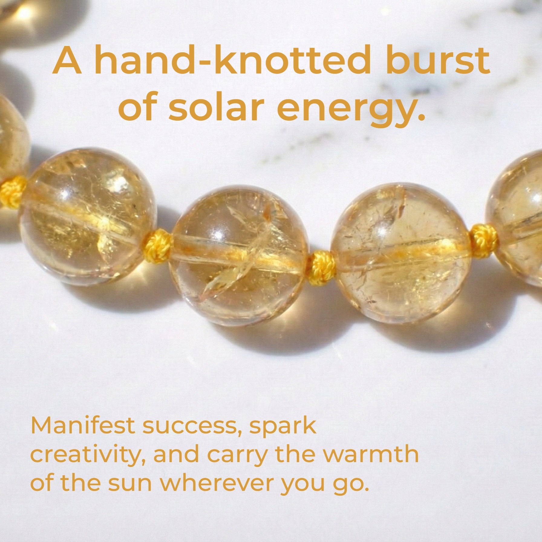 Hand-knotted 6mm natural golden yellow Citrine gemstone bracelet with an adjustable minimalist closure.