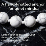 Hand-knotted 6mm natural white Howlite gemstone bracelet with an adjustable minimalist closure.