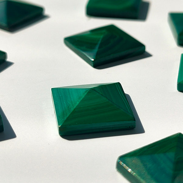 Malachite 12mm Square Pyramid Cut Gemstone