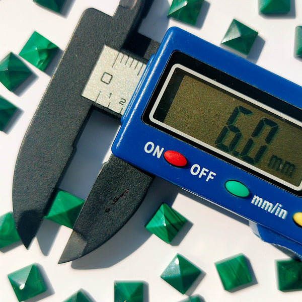 Malachite 6mm Square Pyramid Cut Gemstones x 2