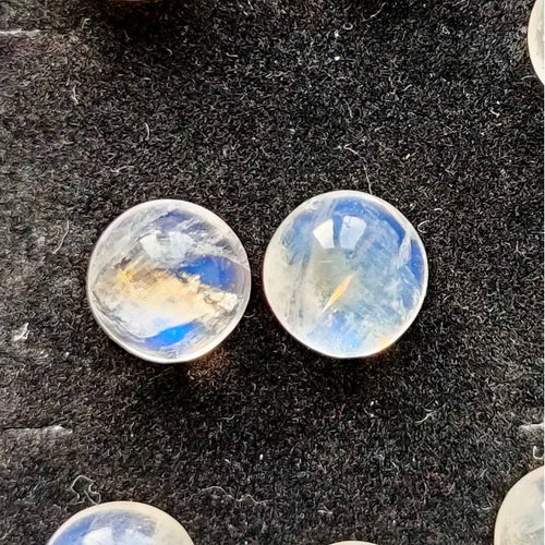 Rainbow Moonstone 8mm Round Gemstone Cabochon Pair