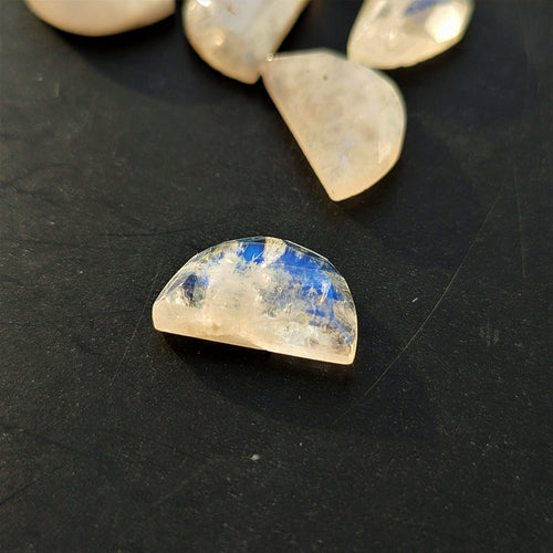Rainbow Moonstone 13x8mm Semi Circular Faceted Gemstone