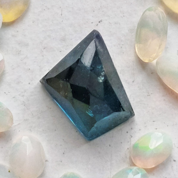 Blue Tourmaline 8.2x6.7mm Free Shape Rose Cut Gemstone