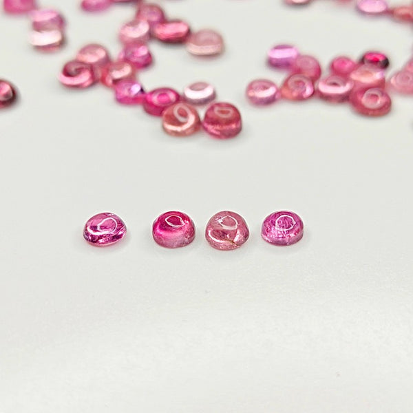 Tourmaline (Pink) 3mm Round Cabochons x 4