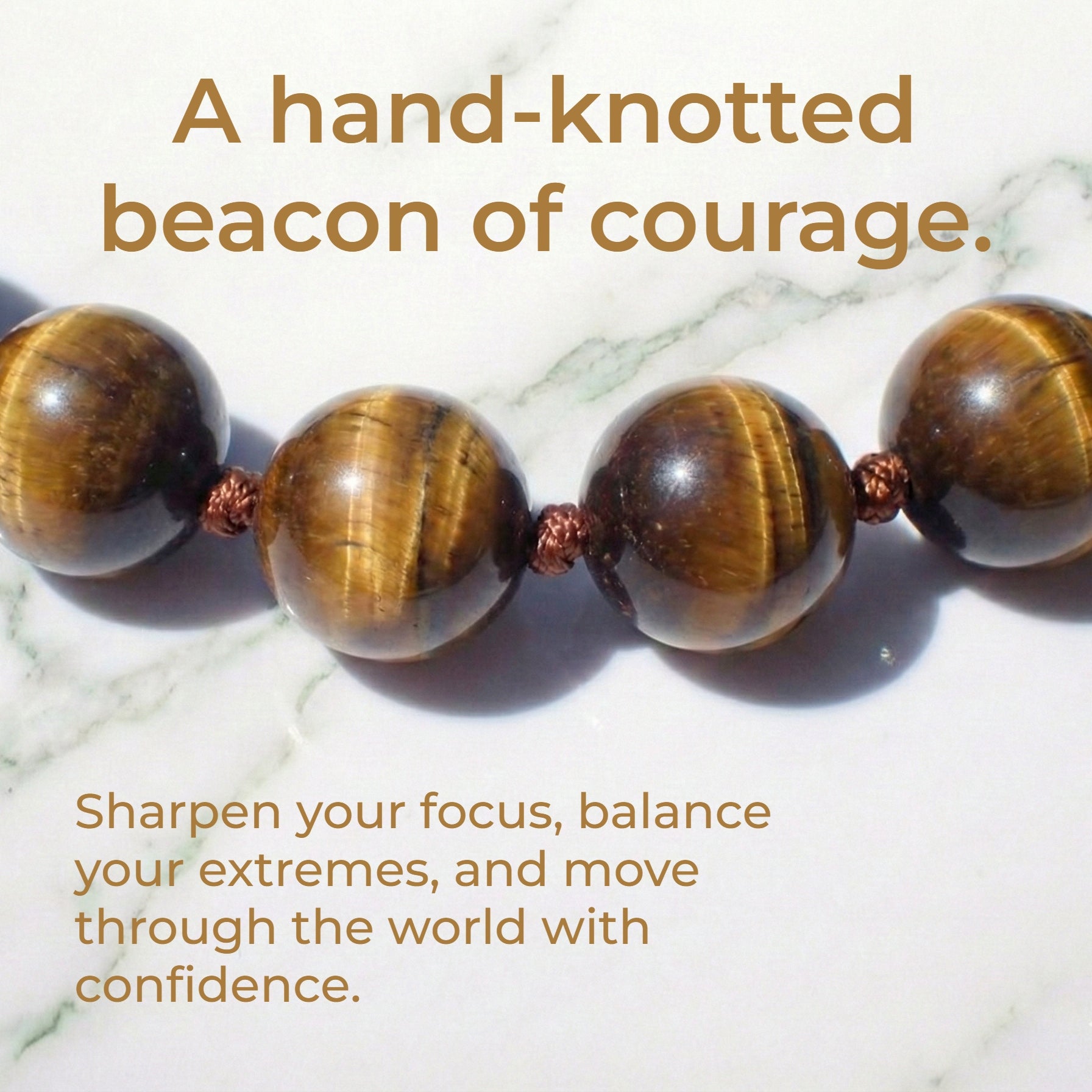 Hand-knotted 6mm natural golden-brown Tiger's Eye gemstone bracelet with an adjustable minimalist closure.